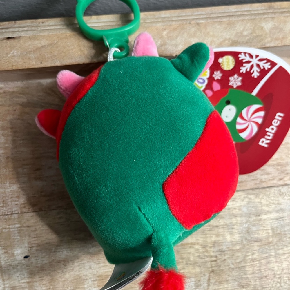 Squishmallow 2025 Christmas Ruben the Cow 5” Green Red Swirl Pink Horns NEW - Picture 5 of 8